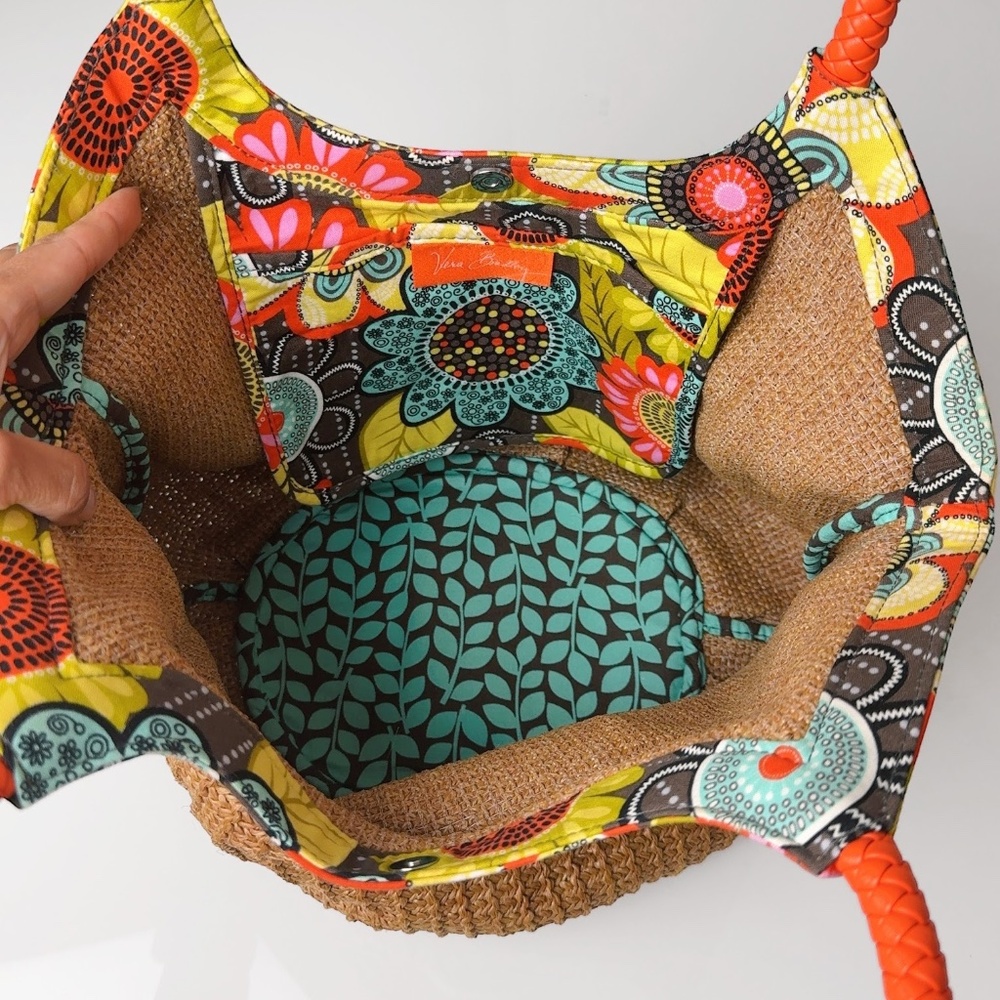Vera Bradley Flower Straw Bucket Tote Shoulder Bag - Picture 6 of 8